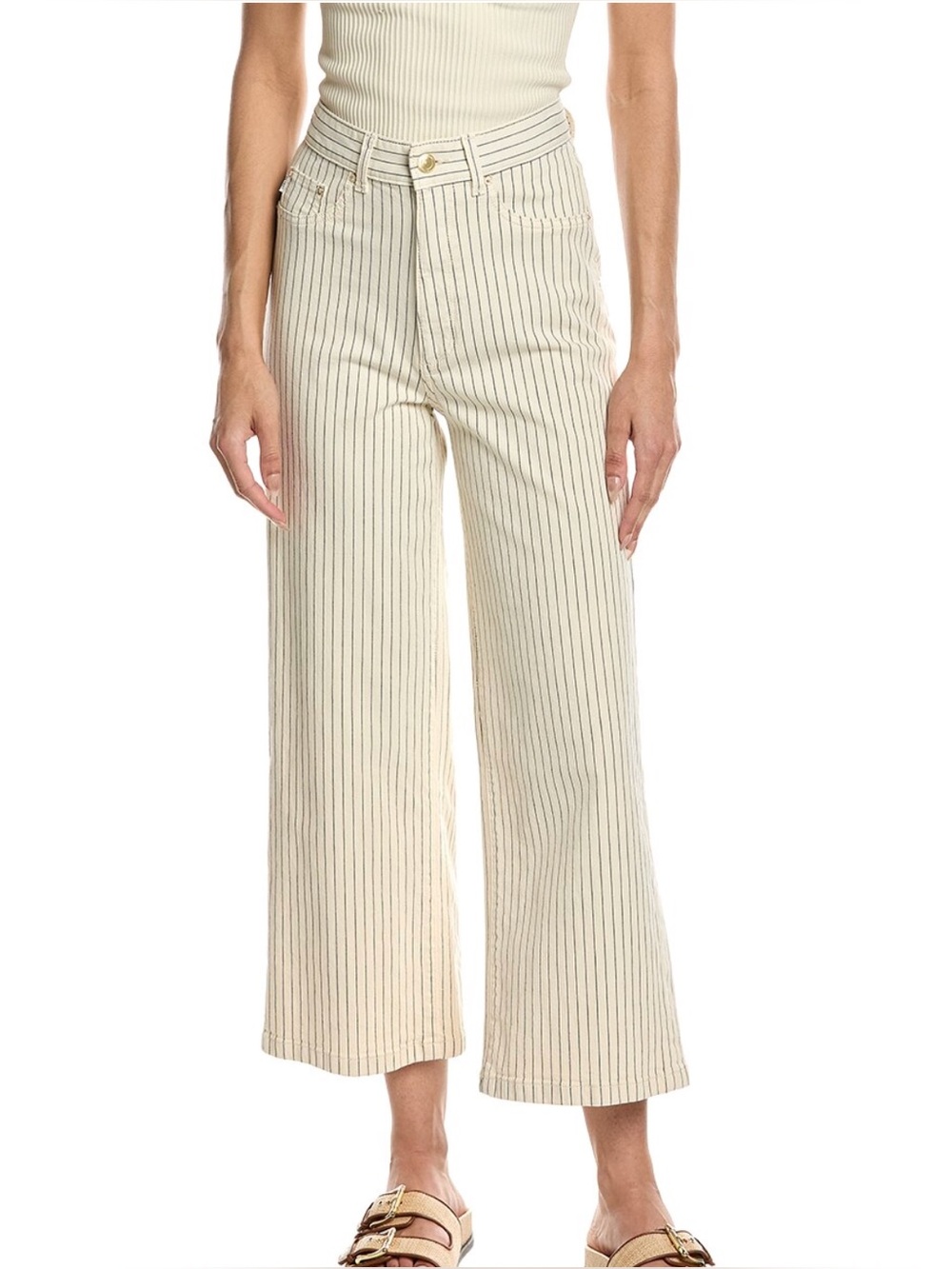 DL 1961 High-Waist Wide Leg Pinstripe Trousers in Cream size 33